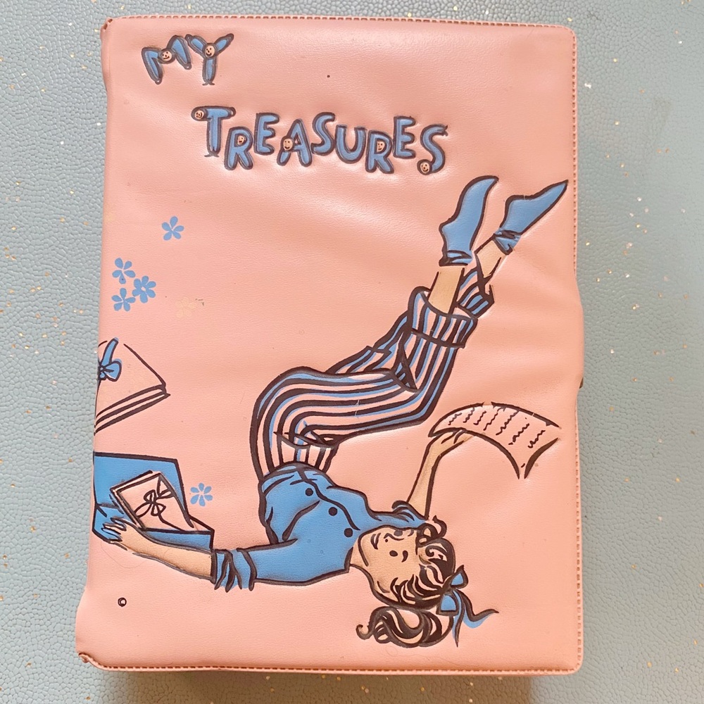 Pink 'My Treasures' 1950s Keepsake Box Mid Century Vinyl Ponytail Box Teen